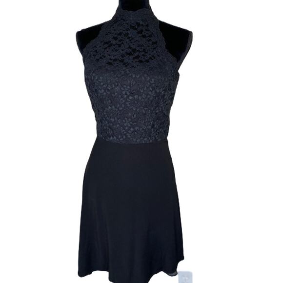 Kay Unger little black halter evening dress lace bodice size 8 - Picture 1 of 11